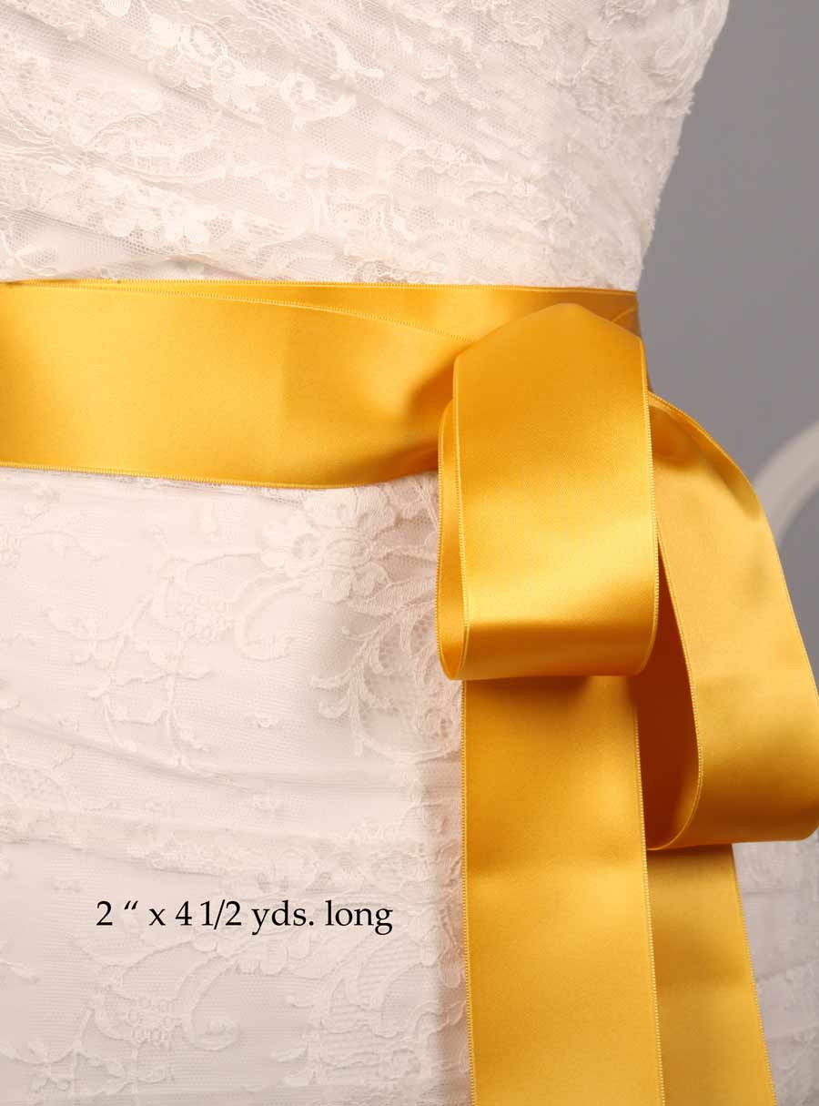 Yellow Gold Double Faced Satin Ribbon Sash Bridal Wedding Bridesmaid Brand New 