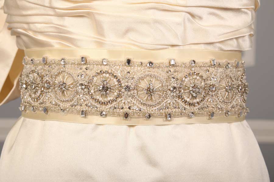 ANNE BARGE Bridal Sash Belt Ivory Beaded Embellished for  display picture 3