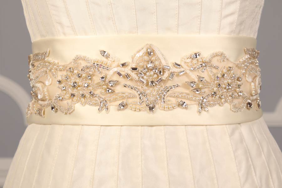 Bridal Sash Belt Ivory Beaded Embellished for Wedding Dress B532