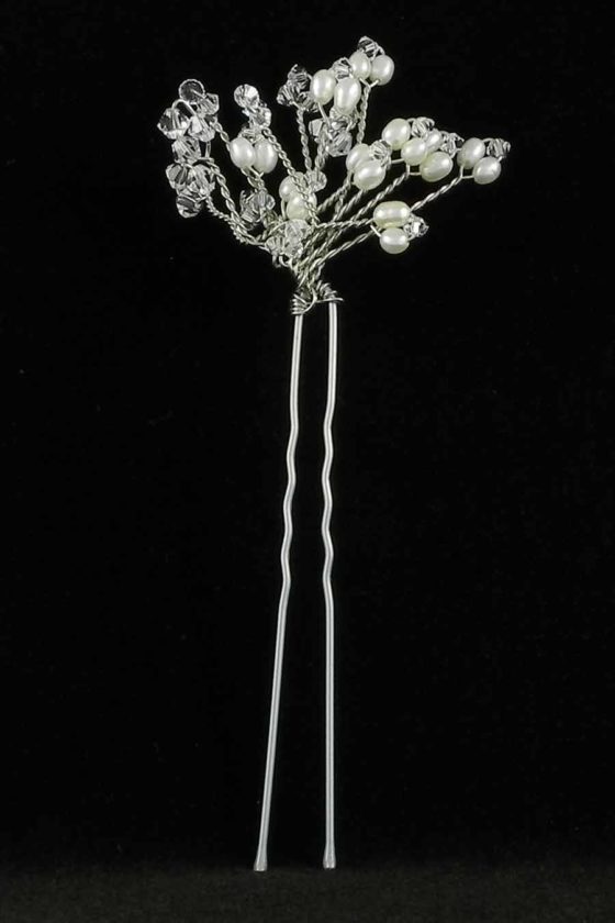 Toni Federici Tiffany Hair Pin Silver Swarovski Crystals Freshwater Pearls