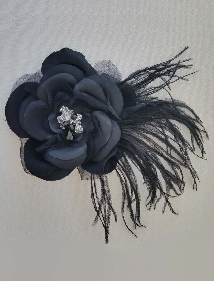 Ossai SS11-FL-19 Crystals Feathers Black Hair Flower Bridal  display picture 3
