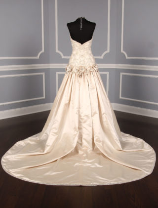 Eve of Milady wedding dress with bow and train, back view