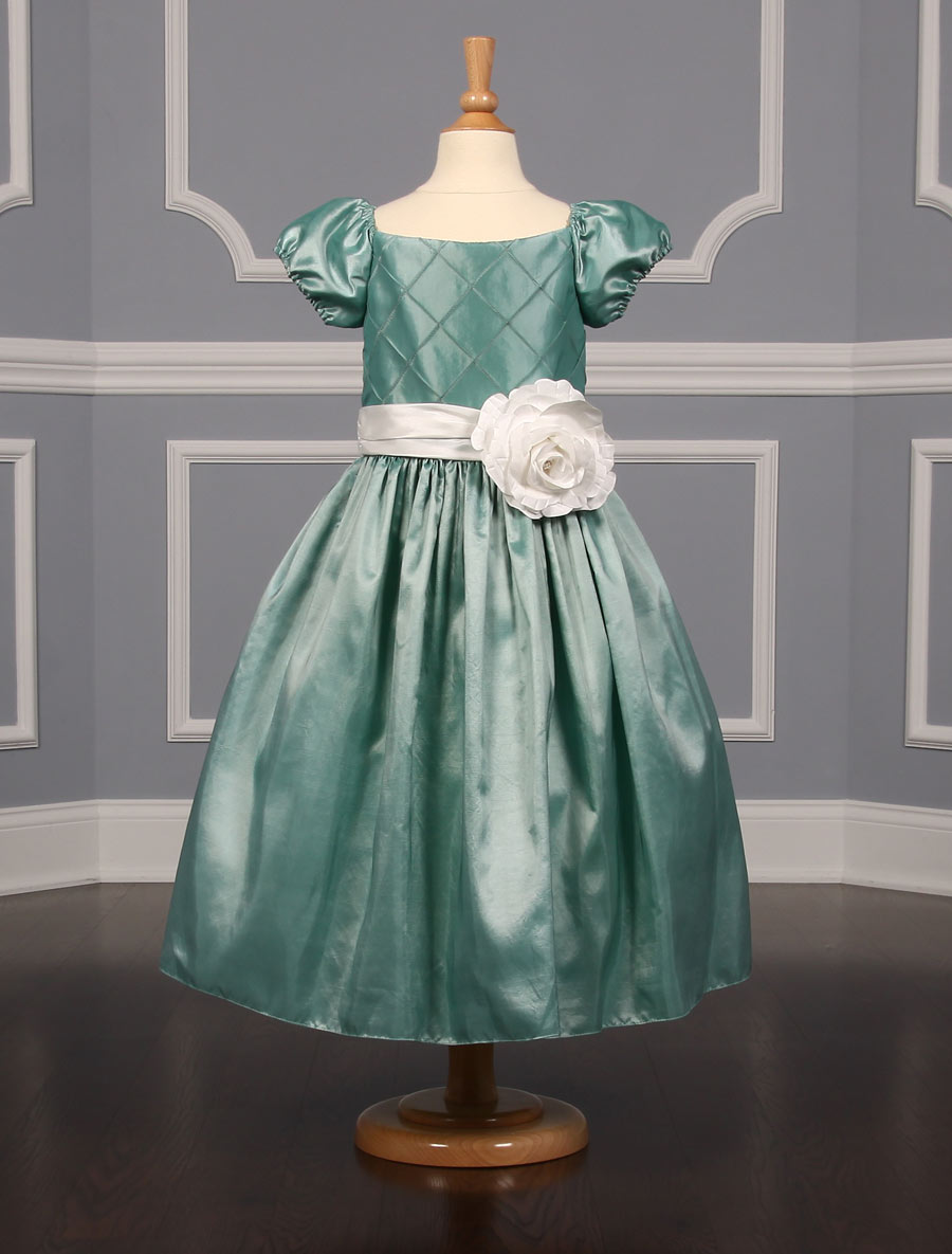 Ladybug Collection 1189 Flower Girl Dress Formal Taffeta Green White Bow 5 $200
