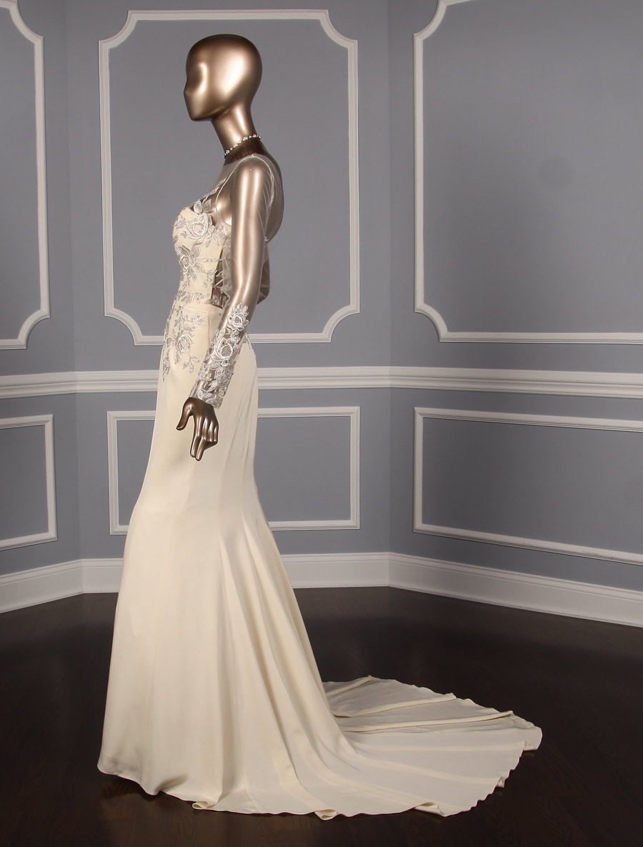 LIANCARLO 6824 Ivory Long Sleeves Sheath Silk Crepe Wedding Dress Bridal Gown