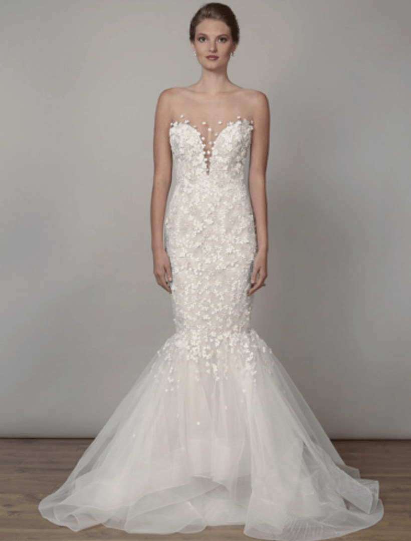 LIANCARLO Bridal 7823 Ivory Lace Tulle Illusion Fitted Mermaid Wedding Dress  10 | eBay